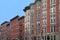 Street of well preserved old apartment buildings