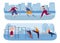 Street workout exercises vector illustration. People taking physical activity in outdoor workout area. Training