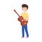 Street Young Boy Performer Playing Guitar Vector Illustration