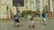 Streetball team in pick and roll play on court