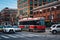 Streetcar and the intersection of Queen West and Spadina Avenue, in the Fashion District, Toronto, Ontario.