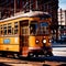 Streetcar, tram, urban city public transport transit vehicle on rails
