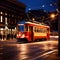 Streetcar, tram, urban city public transport transit vehicle on rails