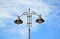 Streetlight pole with 2 lamps in the center