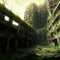 The streets of an abandoned metropolis overgrown with wild vegetation