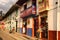 Streets with beautiful colonial houses, painted with bright colors, in the small Andean town of Salento, in the coffee region of