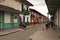 Streets with beautiful colonial houses, painted with bright colors, in the small Andean town of Salento, in the coffee region of