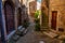 Streets and buildings of little medieval town of Sorano, Tuscany, Italy