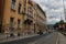 Streets of the capital of Sarajevo, view of city buildings, cafes, restaurants and shops, people walk around the city. Sights of