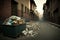 The streets of the city are full of rubbish, created with Generative AI technology