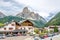 In the streets of Corvara town in Italy Dolomites