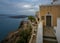 Streets and courtyards of the white city of Oia on the island of Santorini. Greece