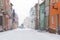 Streets of Gniew town in winter scenery