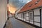 Streets and houses in old Hanseatic town Tonder in Denmark