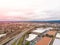 Streets and houses, suburbs from above. Cities of America, background for design at sunset