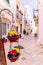 Streets with houses with whitewashed walls of the typical Italian city of Locorotondo