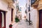 Streets with houses with whitewashed walls of the typical Italian city of Locorotondo