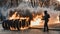 The Streets Of Kiev In The Fire Protesters Throw Stones And Set Fire