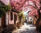 The streets of a medieval town are narrow in the spring.