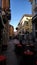 Streets of old Italian city, houses, buildings, street food