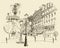 Streets in Paris, France, vintage engraved illustration, hand drawn
