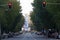 Streets, roads and highways of Madrid empty of cars while some people walk with the traffic lights on, in Spain. Europe.