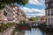 Streets and water canal Petite France in Strasbourg. Alsace