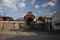 Streets welcoming a church with entrance between arches town hall Mexico