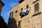 Streetscape, drying cloth in the sun in the village Orvieto in Italy in the summer.