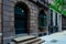 Streetscape front doors and bay window in Philly