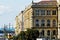 streetscape at the Hungarian Academy of Sciences. street perspective with old buildings