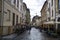 Streetscape street of historic Lviv city during day with yellow old vintage buildings in old town