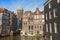 Streetview with dome of St. Nicolas Church in Amsterdam