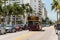 Streetview of the historical Art Deco District of Miami South Beach with a hop-on hop-off tourist bus