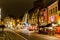 Streetview at night with beautiful lighting of different colors in the city of Maastricht