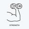 Strength line icon. Vector illustration of arm and dumbbell. Black outline pictogram for physical training