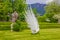 Stresa, Italy. White peafowl with open tail, Isola Bella garden