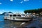 Stresa view on Boats and yachts, parked in docking bay on the Maggiore Lake.