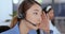 Stress, call center and Asian woman frustrated with client talking,discussion and conversation online. Customer service