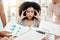 Stress, headache and burnout of business woman with busy schedule during tax compliance, report and audit in office with