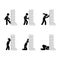 Stress pressure man stick figure poses. Hitting, beating, angry, frustrated person vector pictogram.