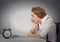 Stressed anxious business woman sitting in front of laptop