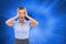 Stressed businessswoman with hand on her head