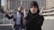 Stressed confident muslim woman turning from man yelling at the background and gesturing no by crossing hands. Portrait