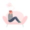 Stressed Man Sitting on Couch, Professional Psychotherapy Counselling, Psychological Help Concept Cartoon Style Vector