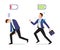 Stressed overworked and vigorous businessman with charged and discharged battery icon