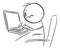 Stressed Person Working on Computer, Vector Cartoon Stick Figure Illustration