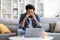 Stressed Young Indian Man Feeling Tired While Work With Laptop At Home