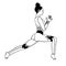 Stretch with a lunge forward and to the side. Silhouette of a girl on a white background, black lines.