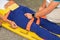 Stretcher yellow and patient injured for emergency paramedic service Injury with medical equipment in emergency rescue situation